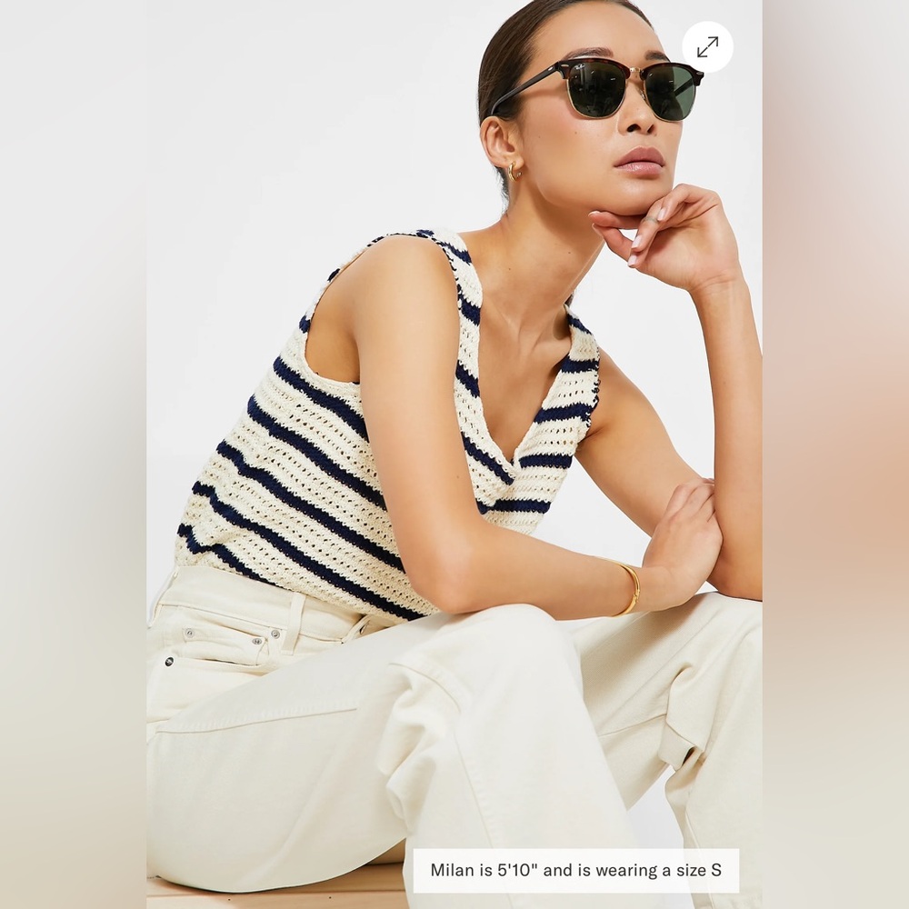 Tuckernuck Cream and Navy Striped Crochet Tank